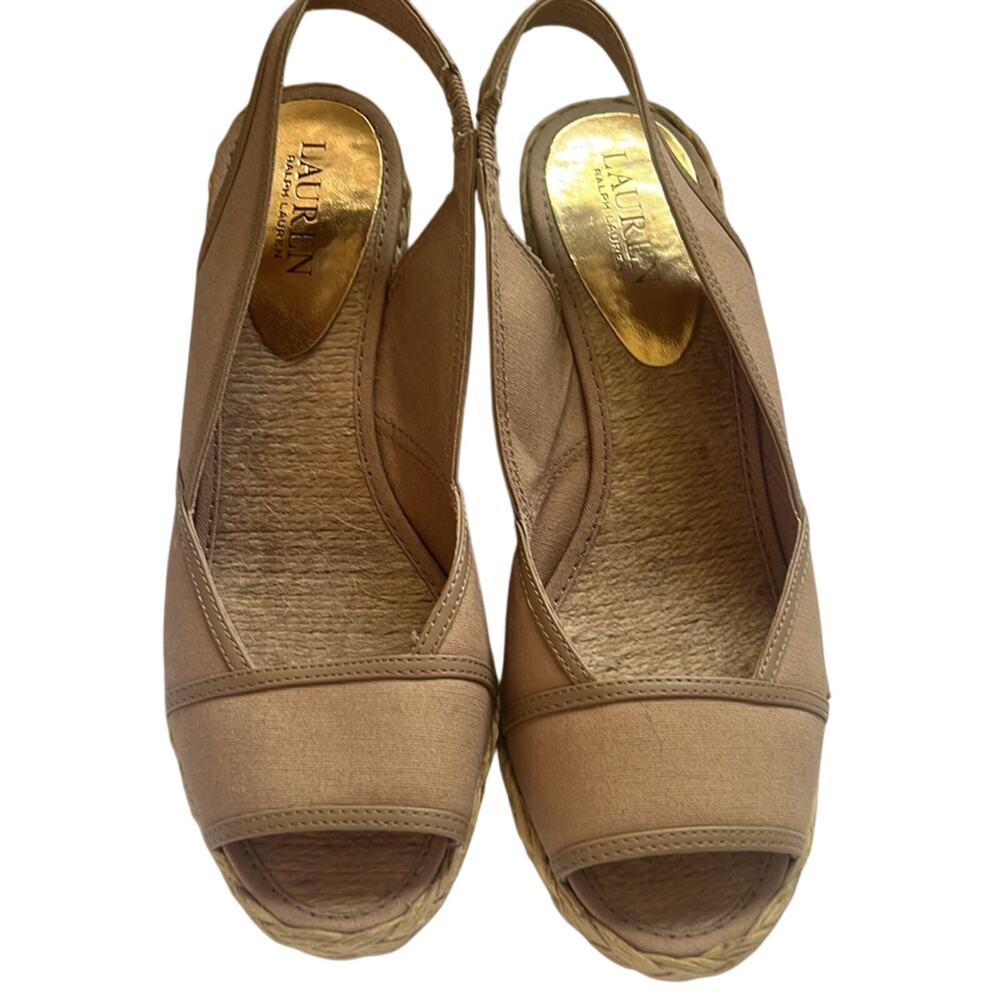 Lauren Ralph Lauren catrin sz 8.5b wedge espadrilles khaki jute sandals - Picture 3 of 15